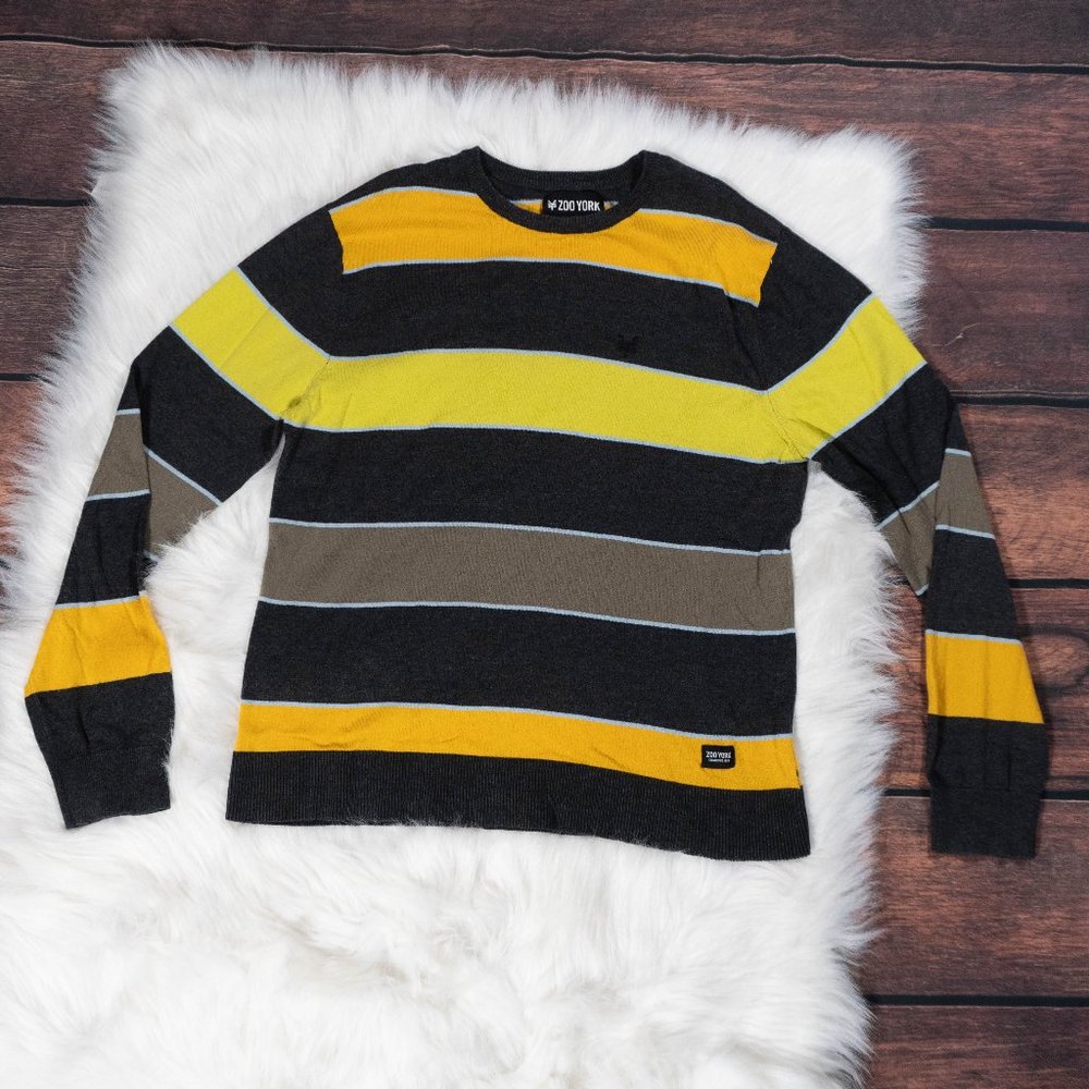 Zoo York Men’s Striped Sweater Size M Black Yellow Crewneck Skater Pullover